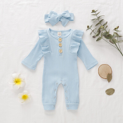 

Autumn Baby Girls Rompers Clothes Cute Cotton Newborn Jumpsuit Playsuit Infant Toddler RomperHeadband 2Pcs Outfits Set