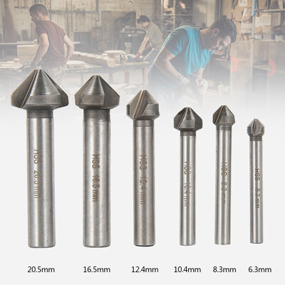 

6 pcs 3 Flute 90 Degree HSS Metals Titanium Three Edge Chamfer Practical Chamfering Drill Bit Set Countersink Drilling Mill Drill