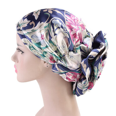 

Muslim Women Satin Big Flower Turban Head Wrap Cancer Chemo Head Wear Beanie Cap