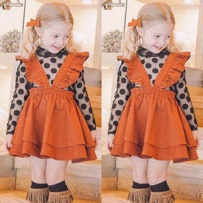 

Kleinkind Kinder Baby Mädchen Langarm Spitzen Tops Träger Kleid Outfits Kleidung