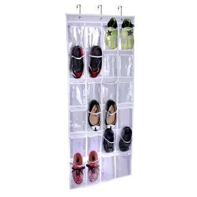 

3 Clasp 24 Grid Household Shoes PVC Storage Bag Non-woven Fabric Transparent Waterproof Hanging Bag