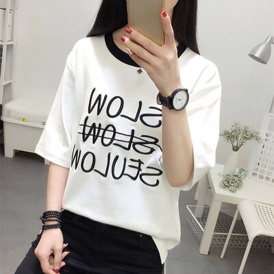

JOY OF JOY Jingdong Womens 2019 New Summer Short Sleeve T-Shirt Women Loose Korean Student Round Neck Embroidery Half Sleeve T-Shirt Womens Tide JWTD191778 White M