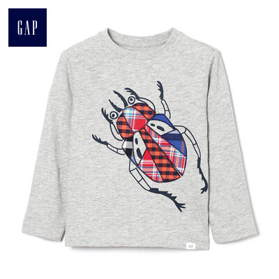

GAP flagship store male&young fun pattern long-sleeved round neck T-shirt 357937 bright linen gray 3YRS
