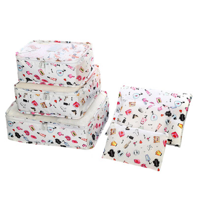 

6PCS Creative Printing Household Clothing Finishing Bag Outdoor Travel Storage Bag