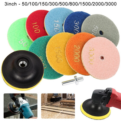 

12Pcs 3" 80mm Flexible Dry Diamond Polishing Pad Set for Engineered Stone Granite Marble Quartz
