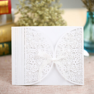 

10Pcs Romantic White Wedding Party Invitation Card Delicate Carved Flowers