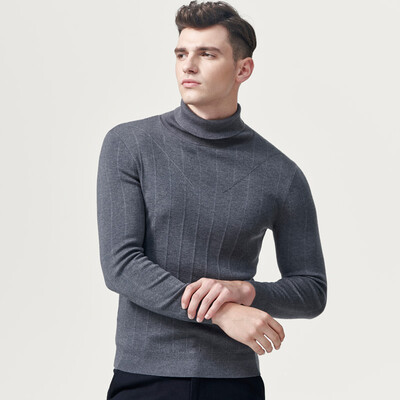 

Seven wolf sweaters autumn mens youth fashion casual solid color jacquard high lapel wool blend sweater 003 medium gray 16548AM