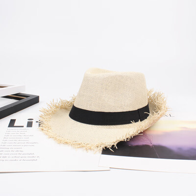 

Women Summer Sun Hat Straw Fedora Raw Brim Fringing Adjustable Summer Beach Holiday Cap