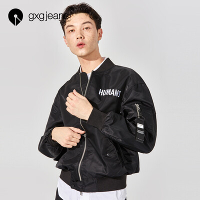 

Gxgjeans mens spring bomb jacket mens baseball collar fashion embroidered casual jacket tide 18721140 black M