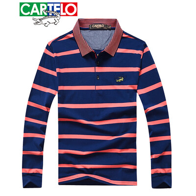 

CARTELO Long Sleeve T-Shirt Male 2019 Spring New Business Casual POLO Shirt Mens Striped Lapel T-Shirt Red