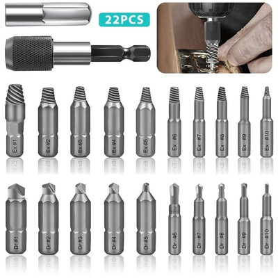 

22Pcsset Damaged Screw Extractor Drill Bits Broken Bolt Stud Remover Tool Kit