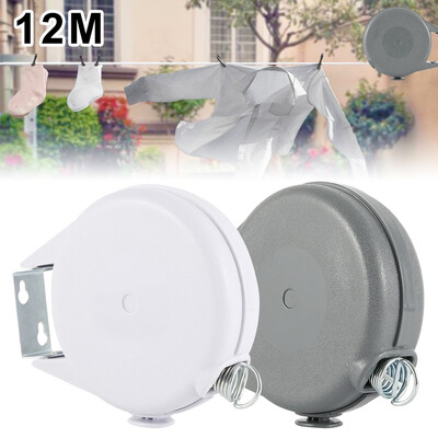 

12m Wall-Mounted Retractable Clothes Drying Line Indoor Outdoor Washing Landry Tool