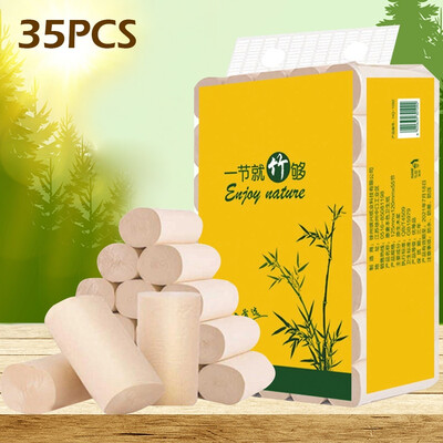 

35 Rolls of Bamboo Pulp Coreless Roll Paper Household Toilet Paper Thick Tissue Paper Roll