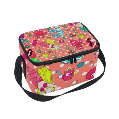 

ALAZA Lunch Box Insulated Lunch Bag Large Cooler Mermaid And Fish Tote Bag