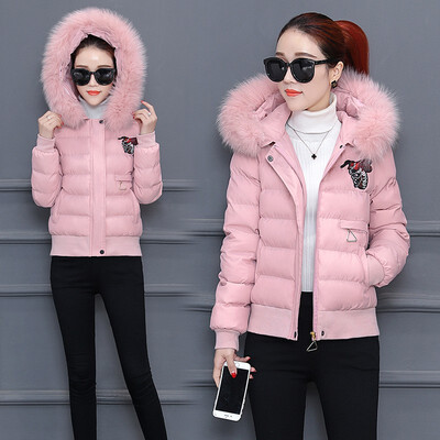 

Down cotton womens short paragraph autumn&winter large fur collar embroidered short coat warm coat 90282