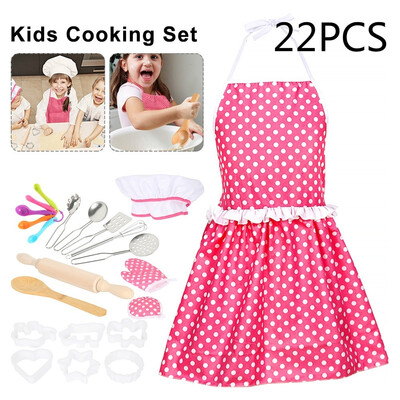 

22pcs Kids Cooking Set Chef Apron&Hat Children Kichen Baking Cooks Play Game