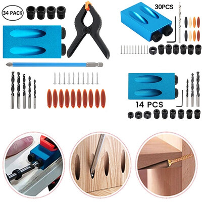 

Pocket Hole Jig 15 Degree Angle Oblique Hole Locator Drill Bits Hole Jig Clamp Kit for Woodworking
