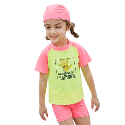 

Girl Two-Piece Swimsuit Cap Set UPF50 Sun Protection Quick Dry Rash Guards Swimwear Beach Pool For Kids Toddler PinkYellow 90c