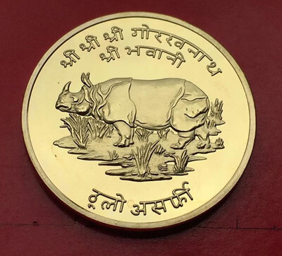 

30mm Indian Rhinoceros Neapl Gold Plated Souvenir Coin Medal
