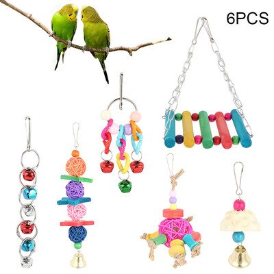 

Willstar 6Pcsset Wood Birds Chewing Rack Bird Parrot Toys Accessories Supplies