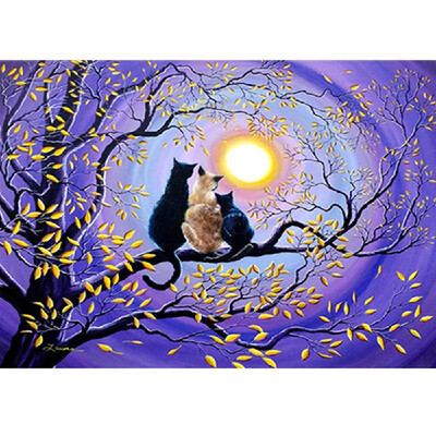 

DIY Diamond Painting Mixed Color Three Cats A Family Moon Cross Stitch Embroidery Decoration Handwork Mosaic Resin Round Full Diam