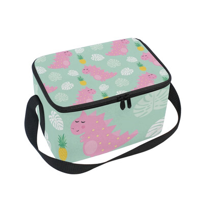 

ALAZA Insulated Lunch Box Pink Dinosaur With Pineapple Lunch Bag for Men Women Portable Tote Bag Cooler Bag