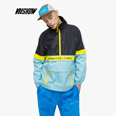 

Weixiu viishow 2019 spring new jacket mens youth jacket stitching sleeve coat youth clothes JC1116191 black&blue stitching M
