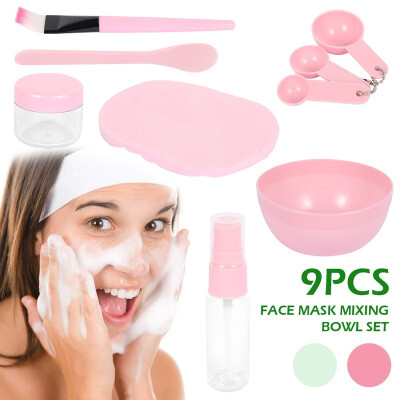 

9Pcsset Pink Green DIY Facial Face Mask Tool Set Mixing Bowl Brush Stick Spoon Make Up Tools