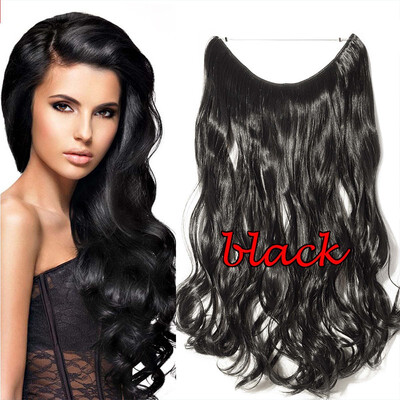 

Miracle Invisible Hidden Wire Hair Extensions 20" Long Ombre Hairpieces Wavy Curly Heat Resistant Synthetic Fiber Translucent