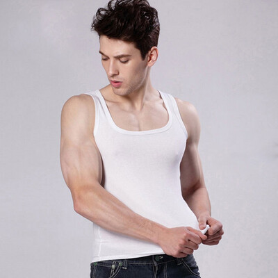 

New 3Pack 100 Cotton Vest Square-cut Collar Fitness Sports White Black Gym Training Tops