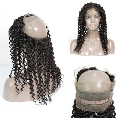 

360 Lace Frontal Closure Italian Curly Human hair medium brown Swiss lace