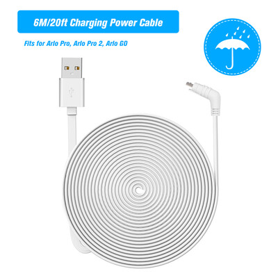 

6M20ft Charging Power Cable Fits for Arlo Pro Arlo Pro 2 Arlo GO Weatherproof IndoorOutdoor Flat Cable Aluminium Alloy Micro U
