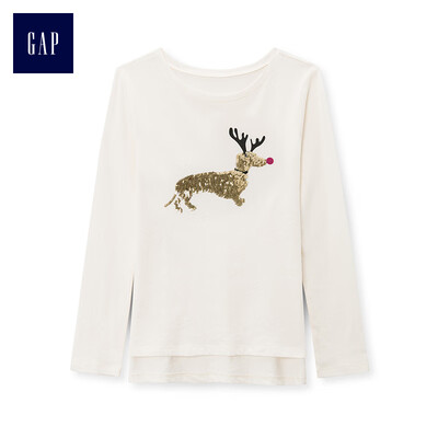 

GAP flagship store girls fun pattern long sleeve round neck T-shirt 399060 ivory white M