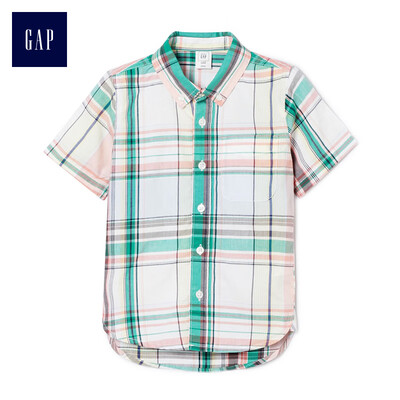 

GAP flagship store mens cotton casual plaid short-sleeved shirt 332474 light sense bright white 18-24M