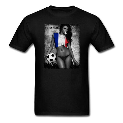 

France 2018 Sexy Football Girls Cotton Flag Shirt Mens Plus Size -3XL Black Tee