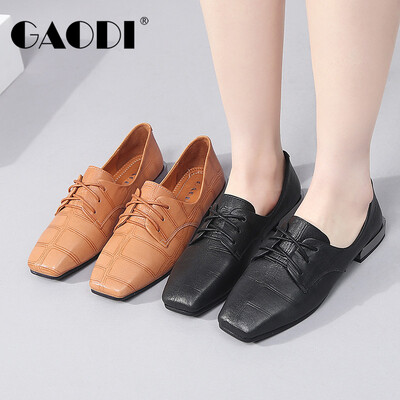 

Gao Di gaodi ladies low&sheepskin retro square head strap wild casual shoes female soil yellow 36