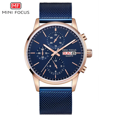 

MINI FOCUS MF0180G Men Watch Quartz Stainless Steel Strap Simple Wristwatch Time Display Calendar Fashion Casual 3ATM Waterproof