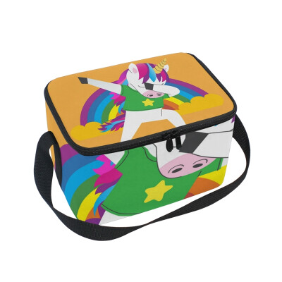 

ALAZA Lunch Box Insulated Lunch Bag Large Cooler Unicorn Doing Dabbing The Rainbow Tote Bag