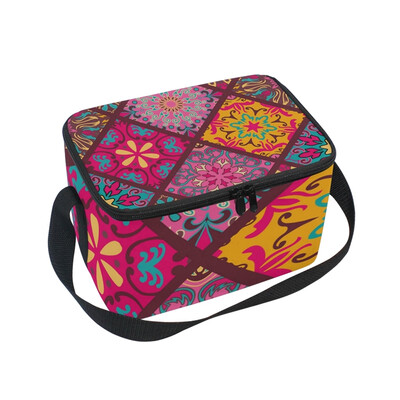 

ALAZA Insulated Lunch Box Floral Mandala Pattern Lunch Bag for Men Women Portable Tote Bag Cooler Bag