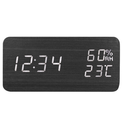 

Wooden LED Digital Sound Control Alarm Clock USBBattery Powered Dimmer Indoor Hygrometer Thermometer Clock with 3 Alarms Weekday