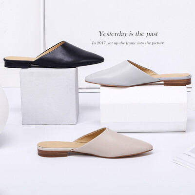 

Beijing Tokyo made leather sandals&slippers female Muller shoes flat with pointed simple gray 38 small 1 yard