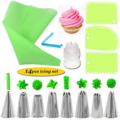 

14 PCSSet Pastry Bag Nozzles Tips DIY Icing Piping Cream Reusable Pastry Bags Nozzle Set Cake Decorating Tools