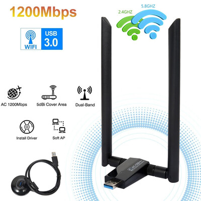 

1200Mbps 2458GHz Wifi Wireless USB 30 WLAN Adapter Dual Band Antenna
