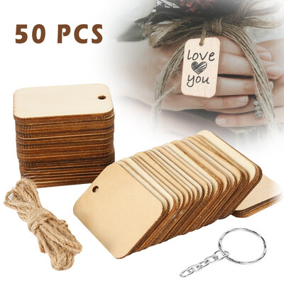 

50pcs Wooden Rectangle Craft Shape Tags Embellishments for DIY Crafts