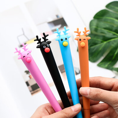 

4pcslot 05mm Cute Black Ink Gel Pen for Writing Christmas Deer Kawaii School Supplies Stationary