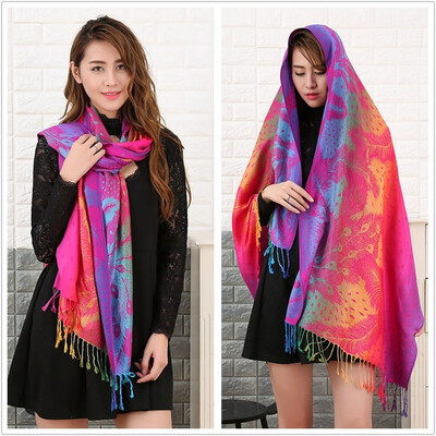 

Ladies Long Bright Rainbow Multi Colour Paisley Scarf Pashmina Scarves Shawl