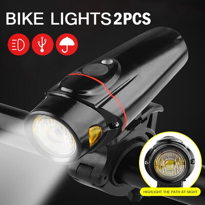 

2PCS 2020 New Black Strong Light USB Rechargeable Bike Lights Waterproof Light USB Tail Light for Road Mountain Bicycles BMX