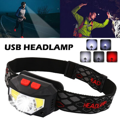 

Portable Outdoor Camping Mini COB LED Headlamp USB Charging Fishing Headlights Flashlight Head Torch Lamp 6 Modes