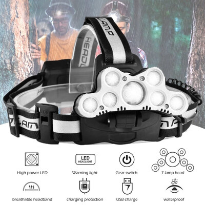

Head Torch 7 LED Super Bright USB Rechargeable Waterproof Headlamp Head Light Headtorches for Running Camping Night Fishing Hiking