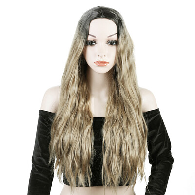 

28" Ladies Ombre Blonde Long Curly Wigs Women Natural Body Wavy Hair Cosplay Wig
